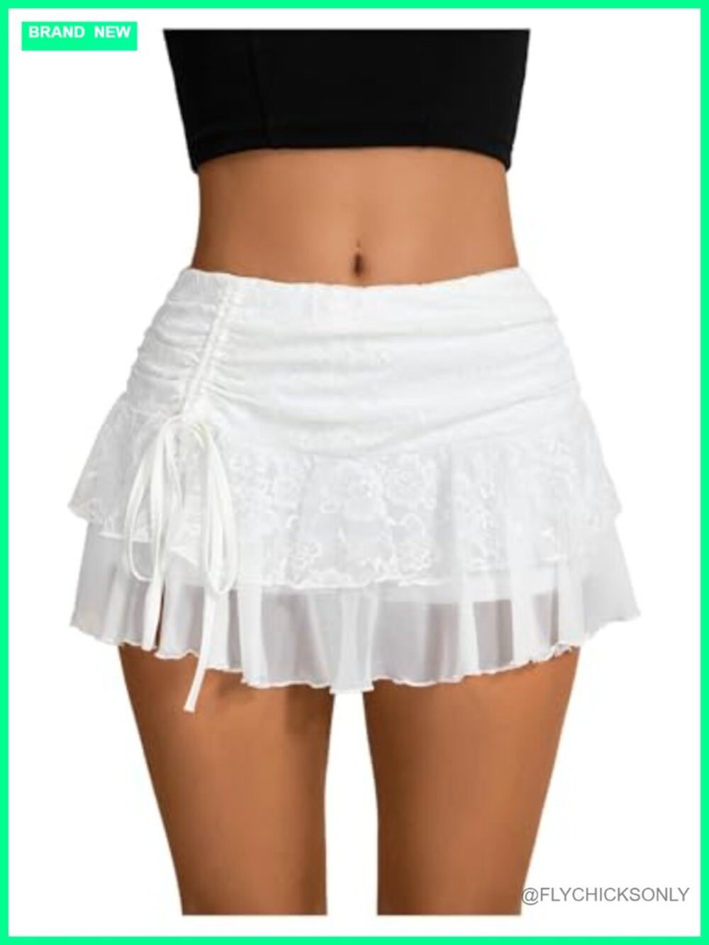 Women's High Waist Ruffle Hem Mesh Flowy Mini Skirt